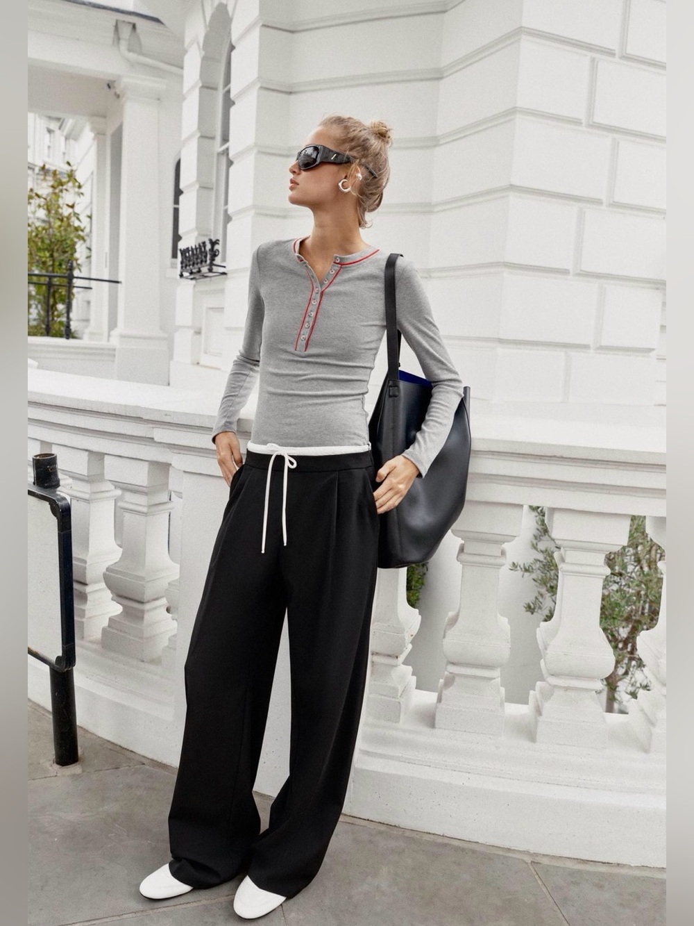 Zara Layered-Look Black Wide-Leg Trousers